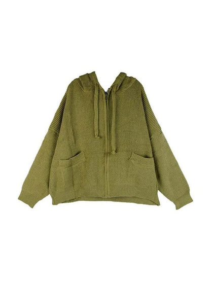 Oversize zip up hooded knit cardigan