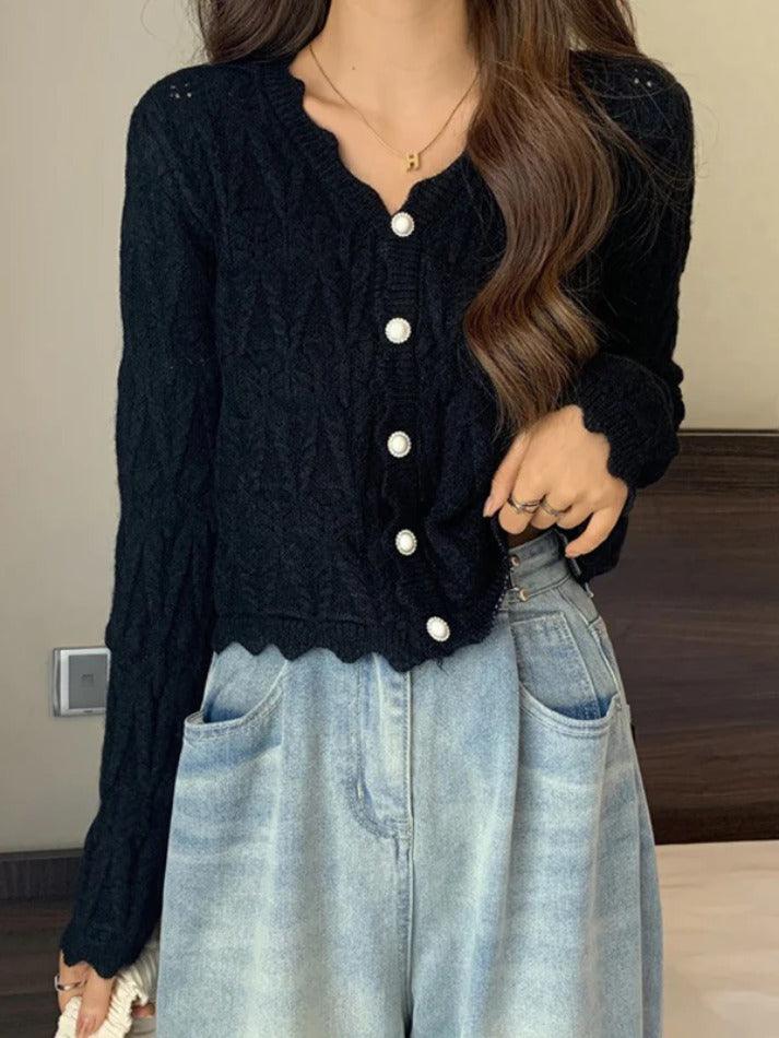 Knit cutout v-neck cardigan