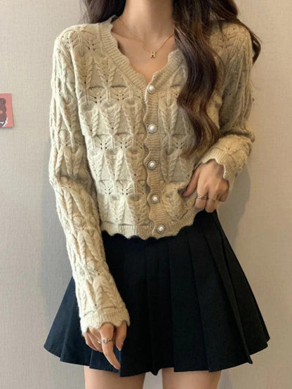 Knit cutout v-neck cardigan