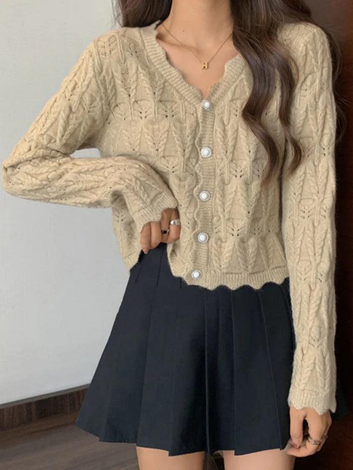 Knit cutout v-neck cardigan