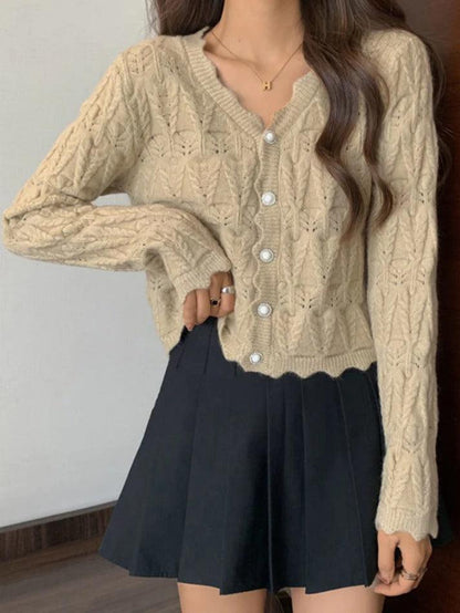 Knit cutout v-neck cardigan