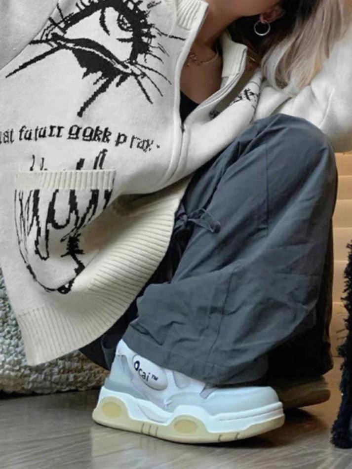 Different print big pocket knit cardigan