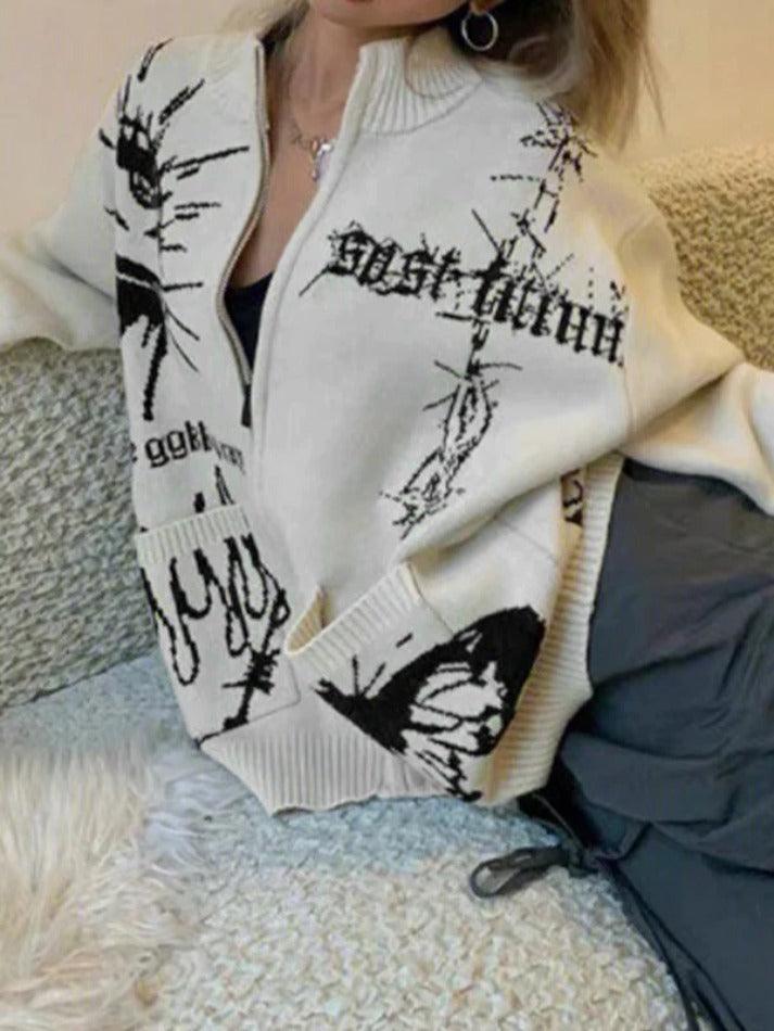 Different print big pocket knit cardigan