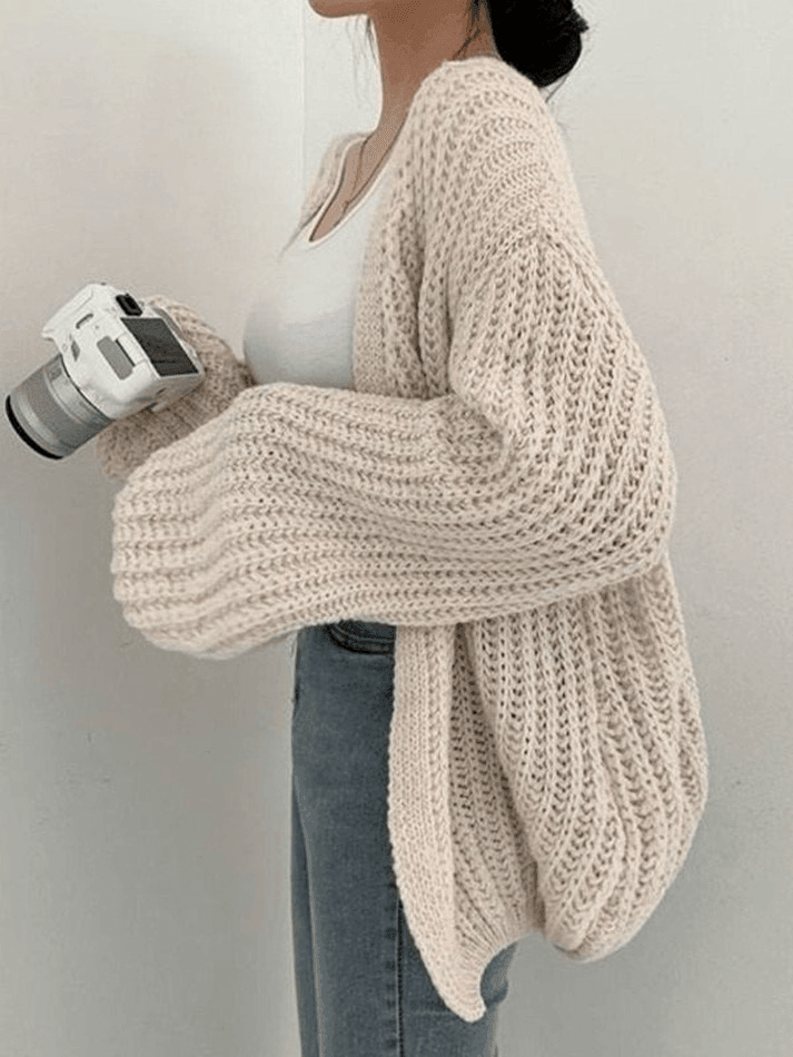 Open front long sleeve knit cardigan