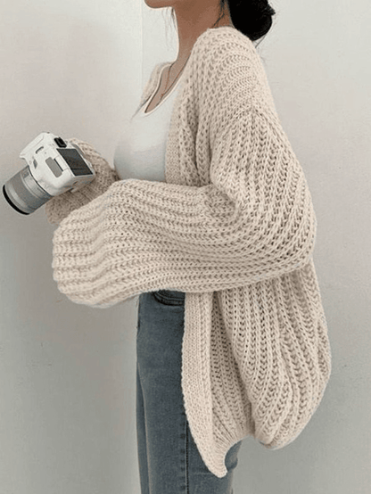 Open front long sleeve knit cardigan