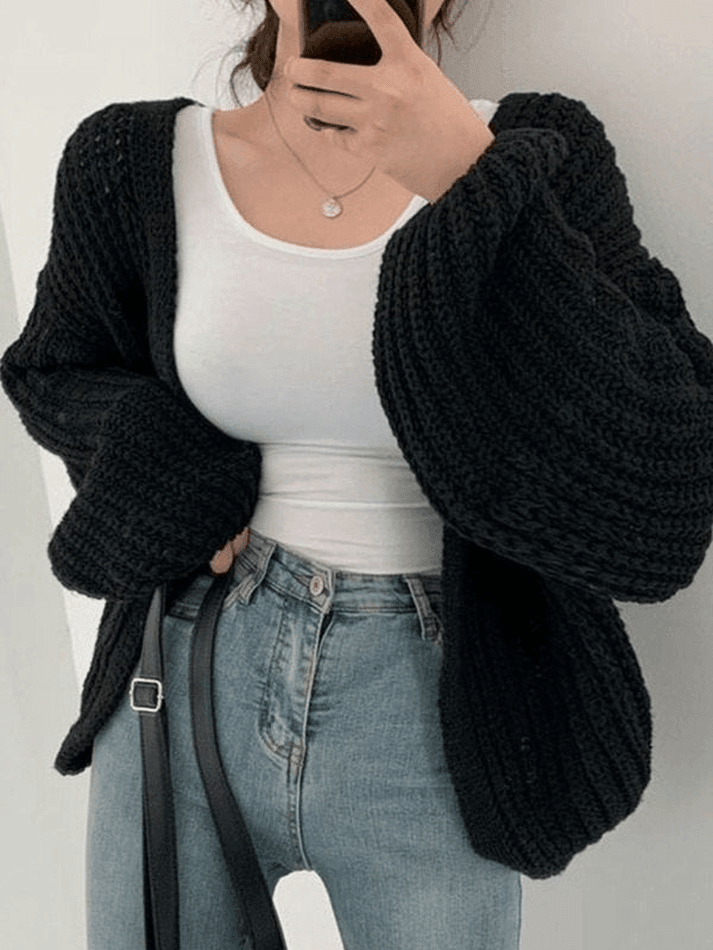 Open front long sleeve knit cardigan
