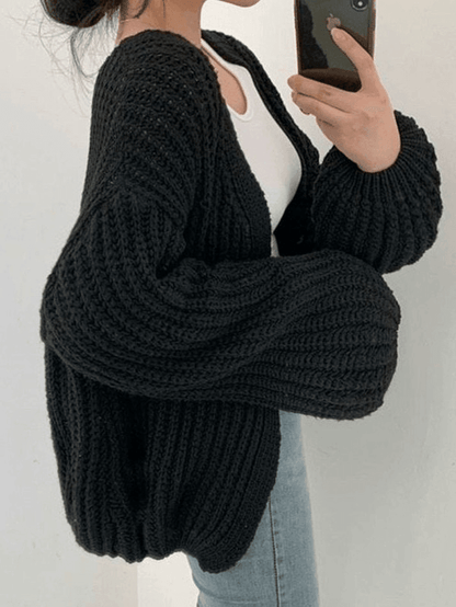 Open front long sleeve knit cardigan