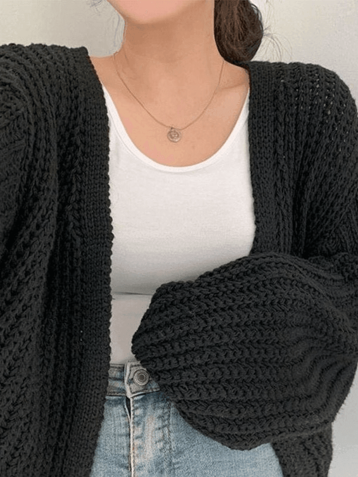 Open front long sleeve knit cardigan