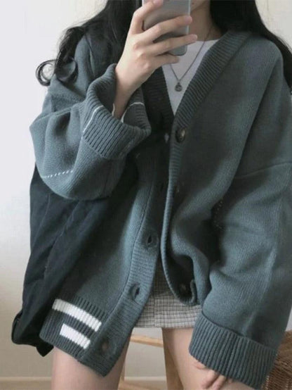 Button down striped knit cardigan