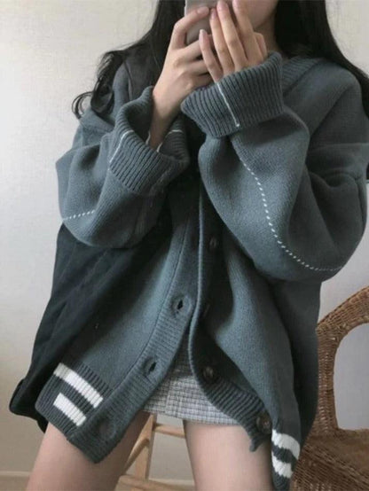 Button down striped knit cardigan