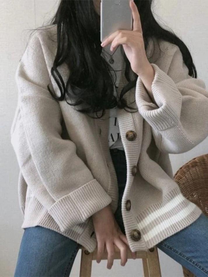 Button down striped knit cardigan