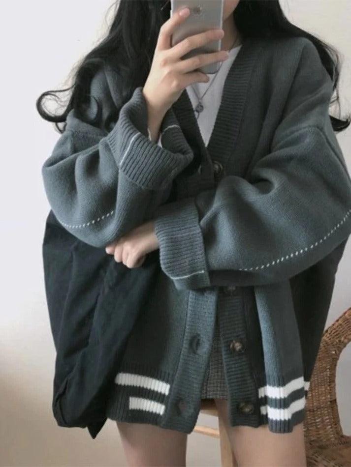 Button down striped knit cardigan