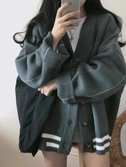 Button down striped knit cardigan