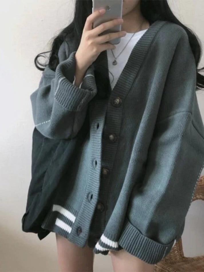 Button down striped knit cardigan