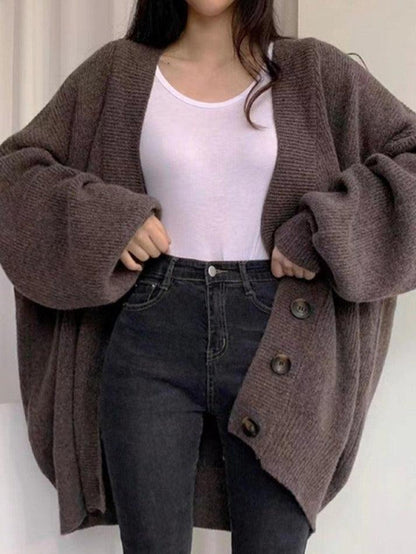 Knitted button down long cardigan