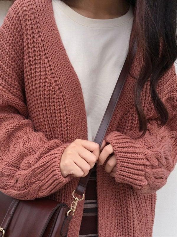 Open front cable knit cardigan