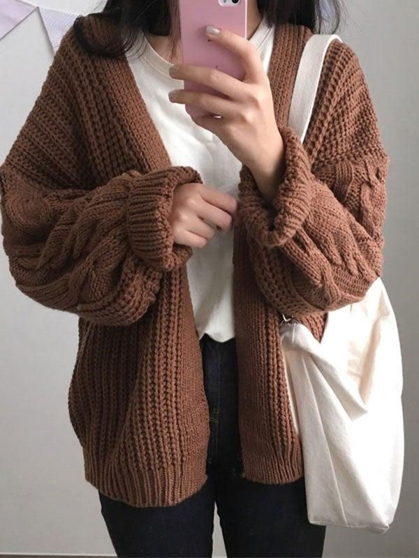 Open front cable knit cardigan