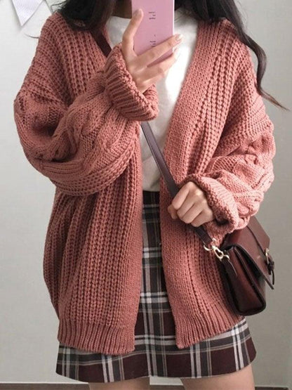 Open front cable knit cardigan