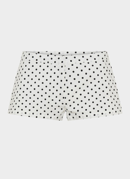 Coastline Cotton Micro Mini Shorts - White Polka Dot