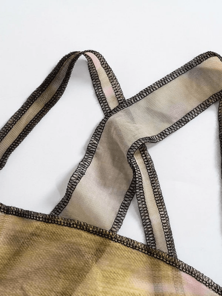 Cross Back Asymmetric Mesh Tank Top