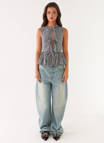 Cyrene Tie Top - Black Gingham