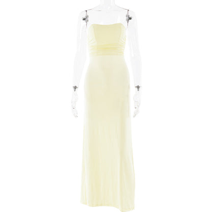Dress Tube Top Backless Lace up Pleated Dress Slim Fit Dress