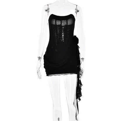 Dress Tube Top See Through Sleeveless Short Tight Dress