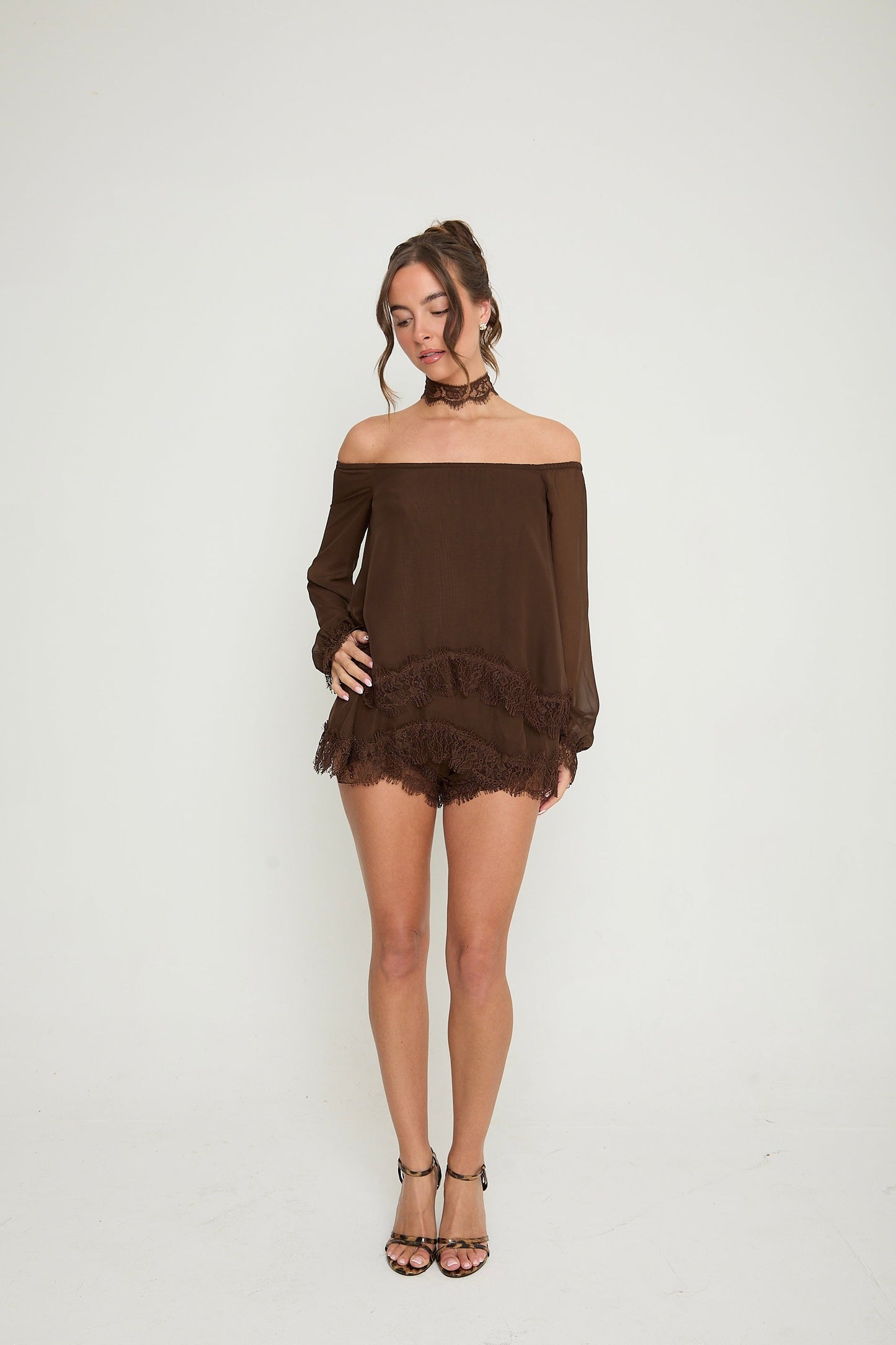 Bella Lace Top & Choker | Brown