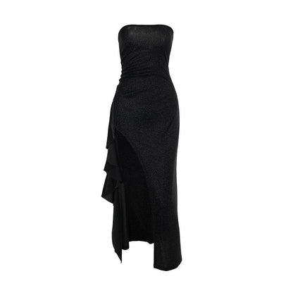 Fall Socialite Elegant Slim Fit Shiny Tube Top Split
