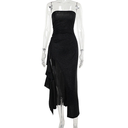Fall Socialite Elegant Slim Fit Shiny Tube Top Split
