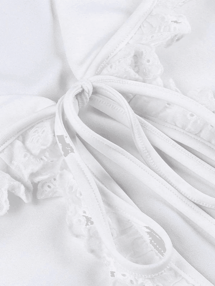 Frill Trim Lace Up White Tank Top