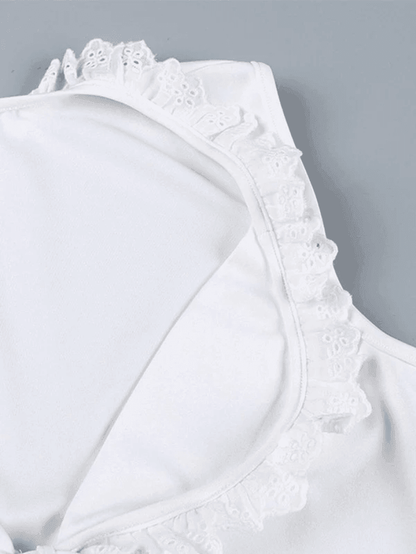 Frill Trim Lace Up White Tank Top
