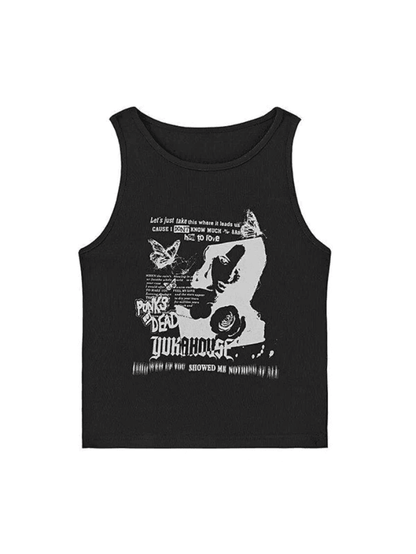 Gothic Punk Printed Rib Crop Tank Top