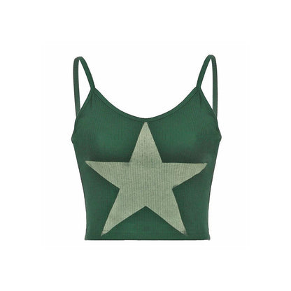 Green Star Ribbed Tank Top