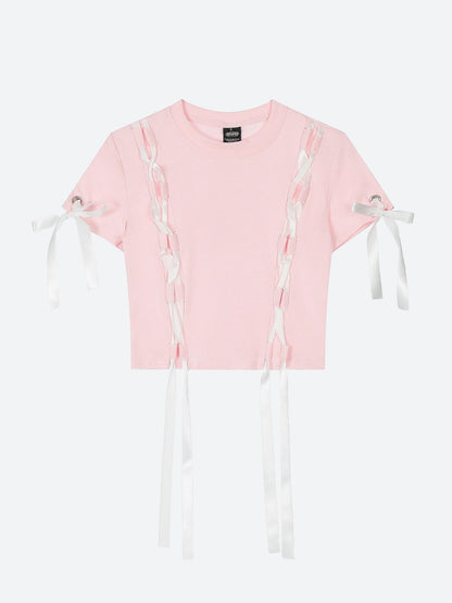Grunge Coquette Lace Up Crop Top