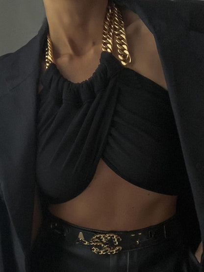 Halter Chain Wrap Crop Top