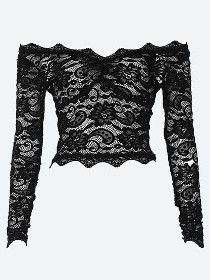 Lace Sheer Off Shoulder Top