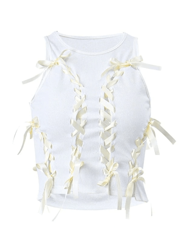 Lace Up Ribbed Cropped Tank Top