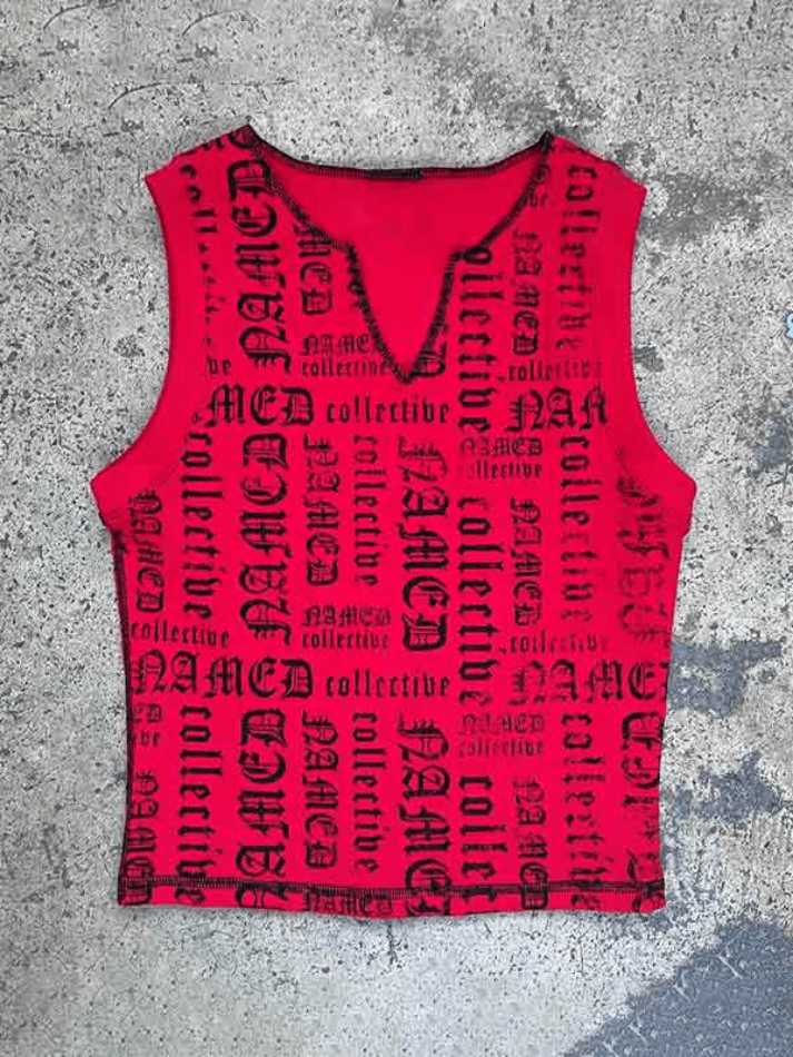 Letter Print V Neck Short Tank Top