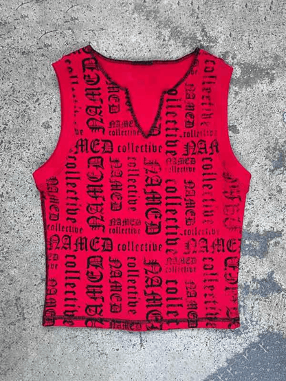 Letter Print V Neck Short Tank Top