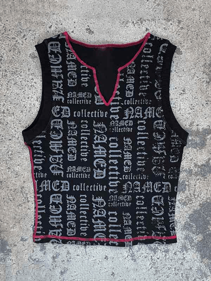 Letter Print V Neck Short Tank Top