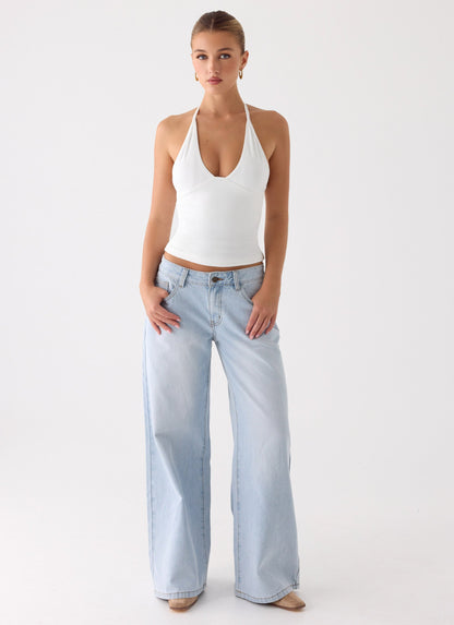 Neo Low Rise Wide Leg Denim Jeans - Light Blue Wash