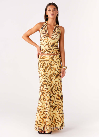 Not My Problem Hater Neck Top - Yellow Zebra