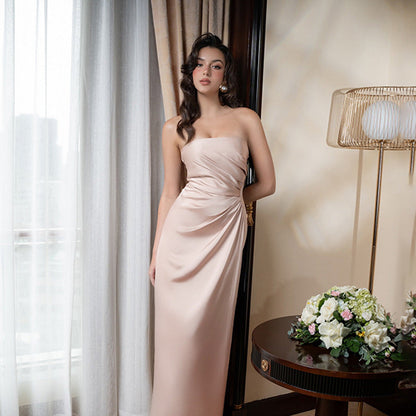 Fall Type Hip Socialite Elegant Slim Tube Top Satin