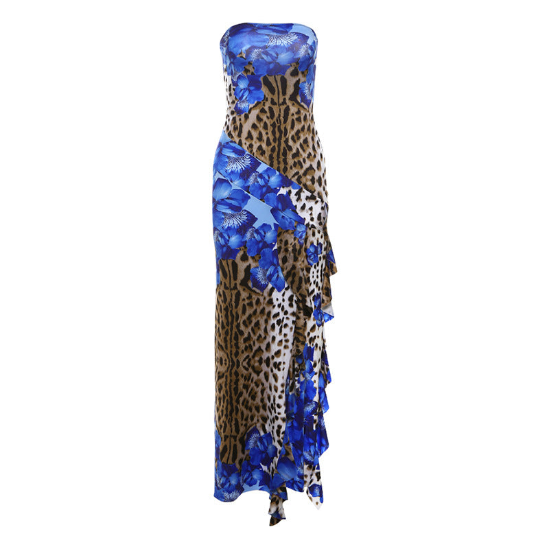 Cool Leopard Print Slim Fit Backless Tube Top Split