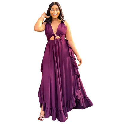 Backless Elegant Ruffle High Waist Crop Top Spaghetti Strap Dress