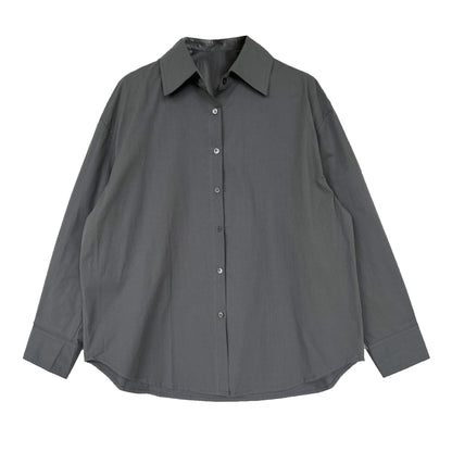 Minimalist All Match Cotton Long-Sleeved Shirt Bandage Dress Polo Collar Top Coat