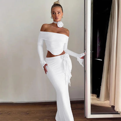 Off Shoulder Crop Top, Bodycon Maxi Skirt Set