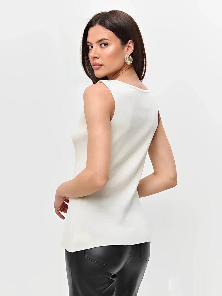 Metal Buckle Slit knitted Vest Top