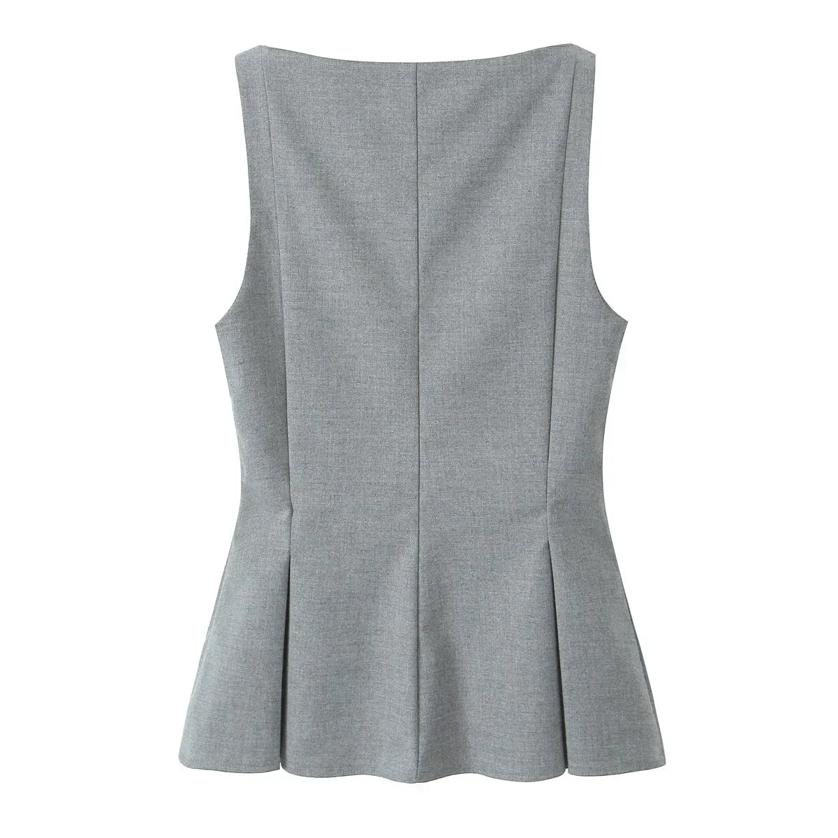 Buttoned Boat Neck Sleeveless Grey Vest Top
